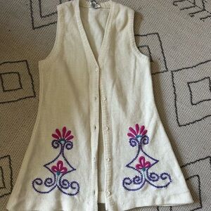 Handmade Vintage Embroidered Wool Knit Button up Vest